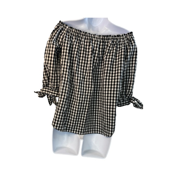 Caution To The Wind Black White 3/4 Sleeve Peasant Top Size Small - Picture 5 of 10